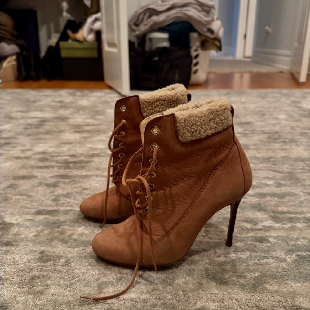 Carolina Herrera booties with shearling coat size 37 (US 7)